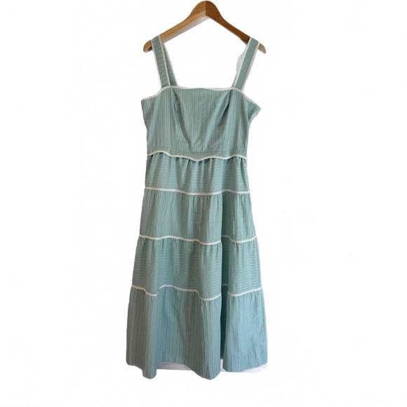 NEW ADELYN RAE oxford cotton tiered dress in aqua green - Picture 6 of 6